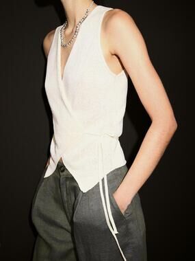 Massimo Dutti Knit Crossover Waistcoat With Drawstring in Vanilla NEW Size XS
